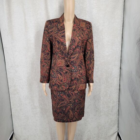 JH Collectibles Silk Paisley Blazer and Skirt Vintage 90s Suit Matching Set - Picture 5 of 15